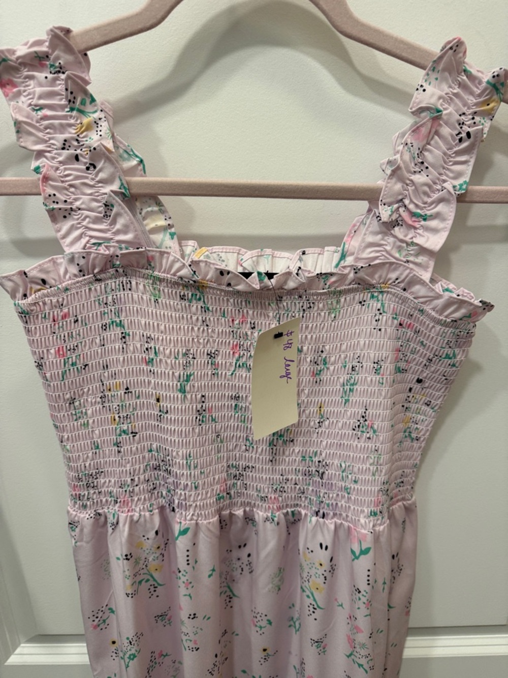 Smocked Floral Ruffle Strap Sundress - Light Pink